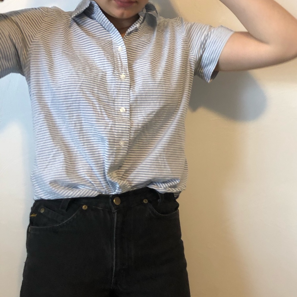 adorable blue and white striped button up shirt